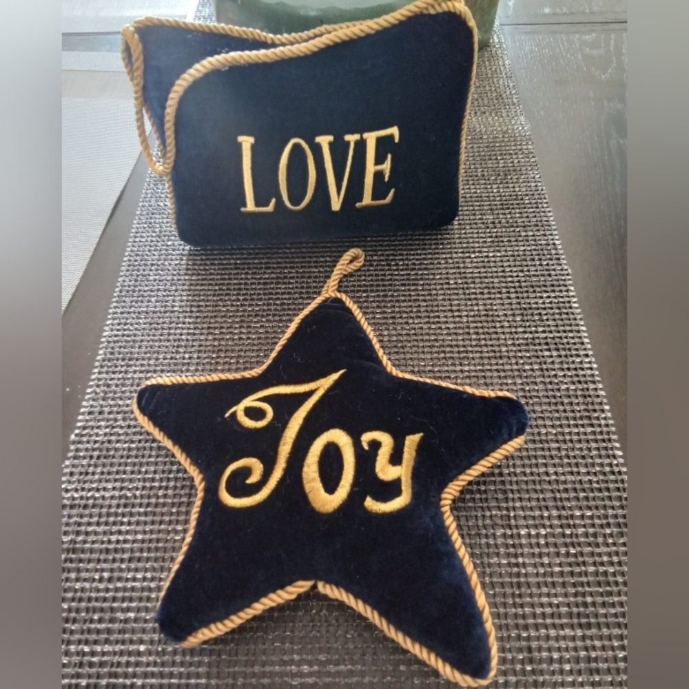 Navy Velvet Love Joy Star Decorative Pillows